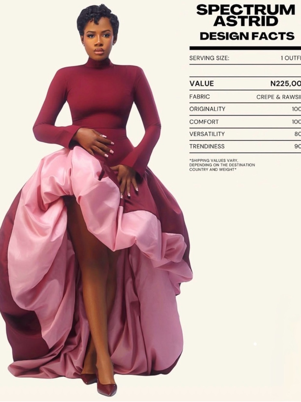 Two-Tone Asymmetrical Evening Dress in Wine & Pink